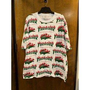 LACOSTE x THRASHER White All Over Print Short Sleeve Tee Shirt Men's Size XL